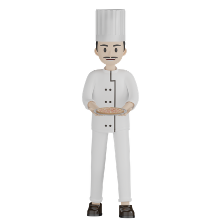 Male Chef Prepared Pizza  3D Illustration