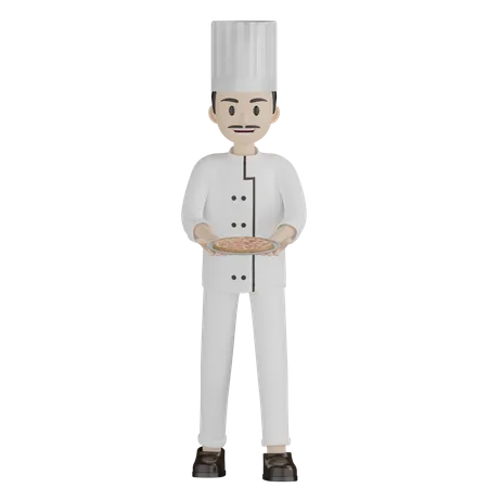 Male Chef Prepared Pizza  3D Illustration