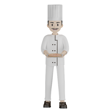 Male Chef Prepared Pizza 3D Illustration