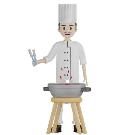 Male Chef Preparing Barbeque 3D Illustration