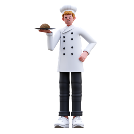 Male Chef Serving Fried Rice  3D Illustration