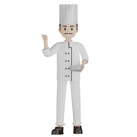 Male Chef Showing Bowl  3D Illustration