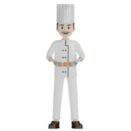 Male Chef Showing Bread Plate  3D Illustration