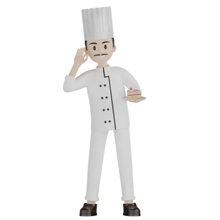 Male Chef Showing Pastry 3D Illustration