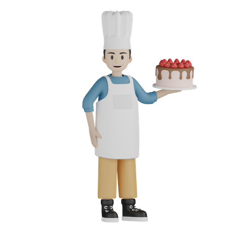 Male chef standing and holding cake  3D Illustration