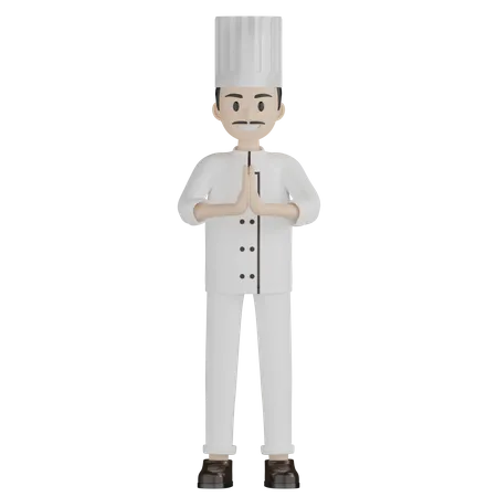 Male Chef Standing With Namaste  3D Illustration