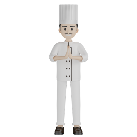 Male Chef Standing With Namaste  3D Illustration