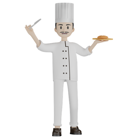 Male Chef Testing Bread  3D Illustration