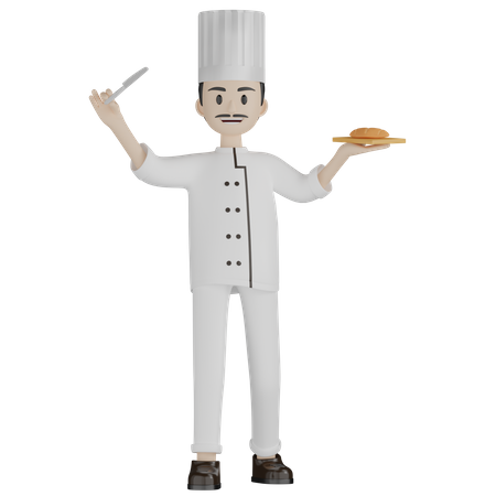 Male Chef Testing Bread 3D Illustration