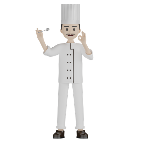 Male Chef Testing Food 3D Illustration