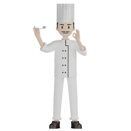 Male Chef Testing Food 3D Illustration