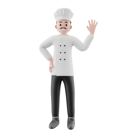 Male Chef waiving hand  3D Illustration