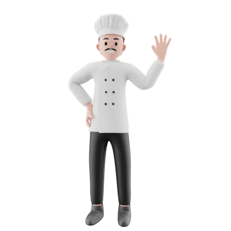 Male Chef waiving hand  3D Illustration