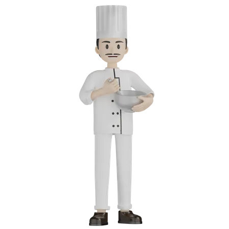Male Chef Whisking Something  3D Illustration