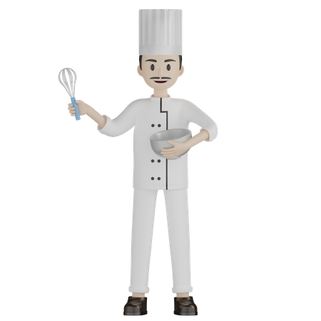 Male Chef Whisking Something  3D Illustration