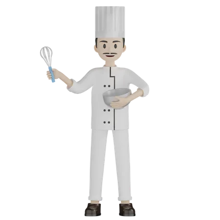 Man Chef Character Wearing White Uniform 3D Illustration