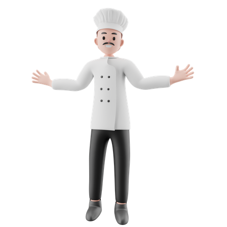 Male Chef with wide open arms  3D Illustration