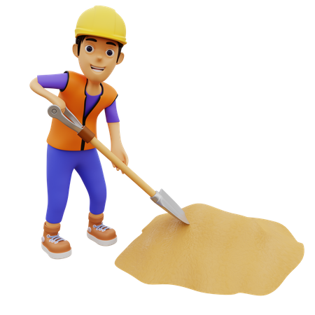 Male construction worker digging  3D Icon