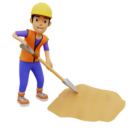 Male construction worker digging 3D Illustration