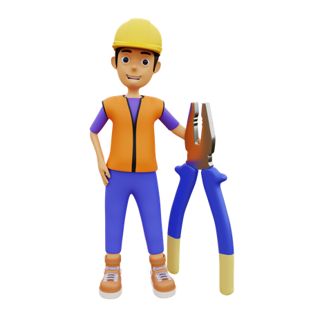 Male construction worker holding construction tool  3D Icon
