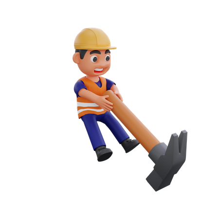 Male Construction worker holding hammer  3D Illustration