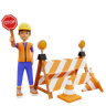 worker holding stop sign 3d logo