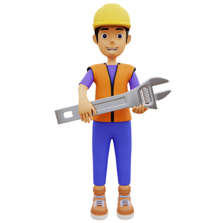 Male construction worker holding wrench  3D Icon