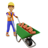 3ds of worker pushing brick trolley