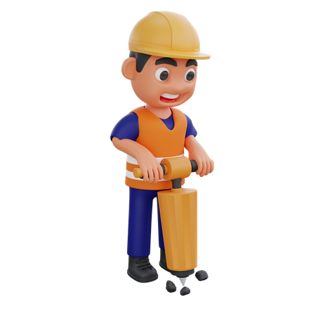 Male Construction worker using drill machine  3D Icon