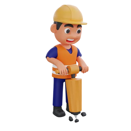 Male Construction worker using drill machine  3D Illustration