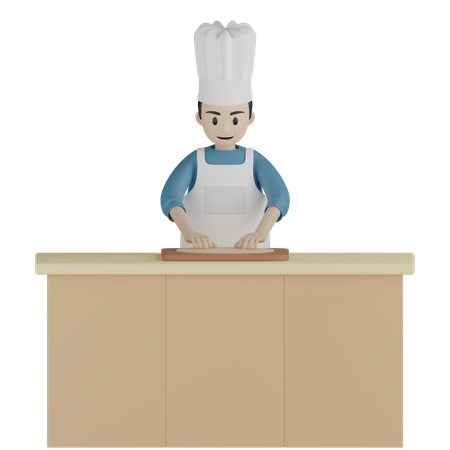Male cook rolling dough  3D Icon