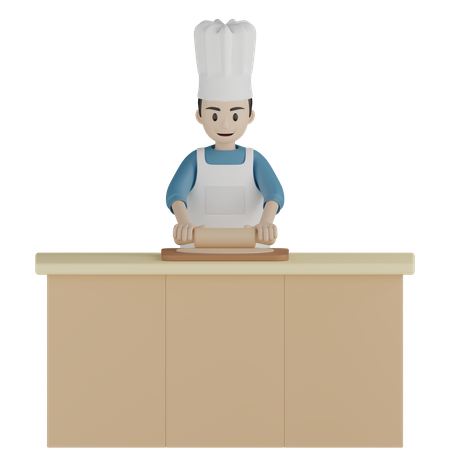 Male cook rolling dough using rolling pin  3D Icon