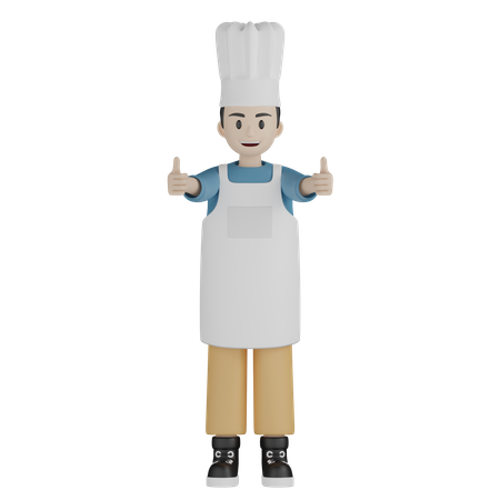 Male cook showing double thumbs up  3D Illustration