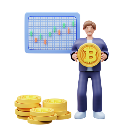 Male Crypto Trader Doing Bitcoin Investment  3D Illustration