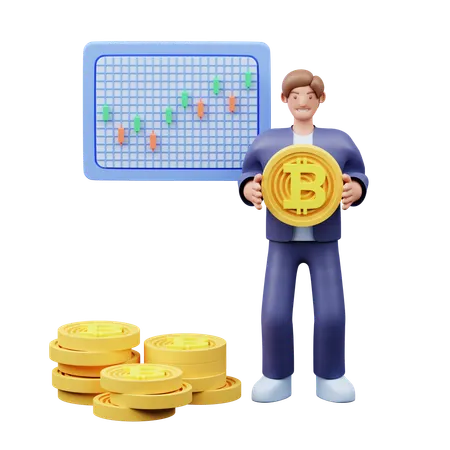 Male Crypto Trader Doing Bitcoin Investment  3D Illustration