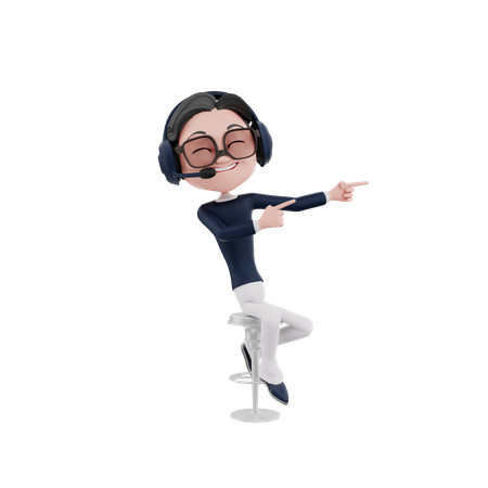 Male Customer care employee pointing both hands on left side  3D Icon