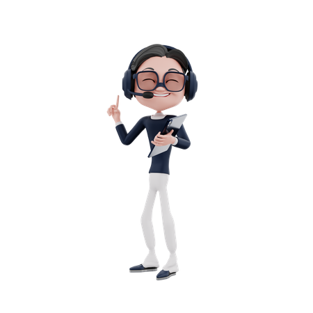 Male Customer Service employee holding tablet  3D Icon