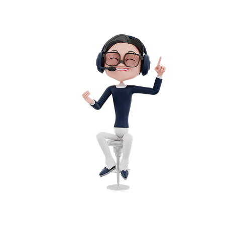 Male Customer Service employee raising one finger  3D Icon