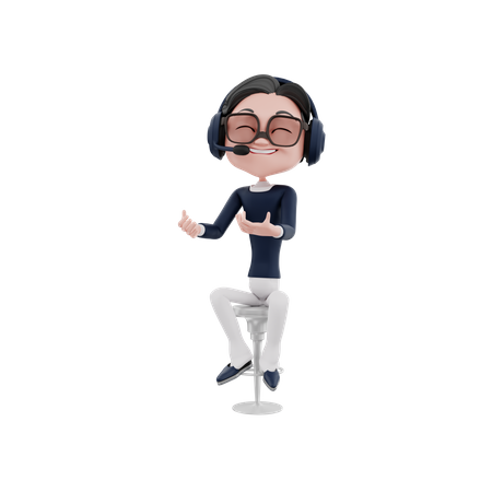Male Customer Service employee sitting on chair  3D Icon