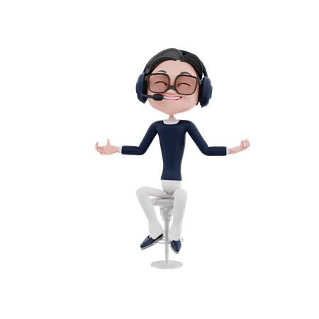 Male Customer Service employee with wide open arms  3D Icon