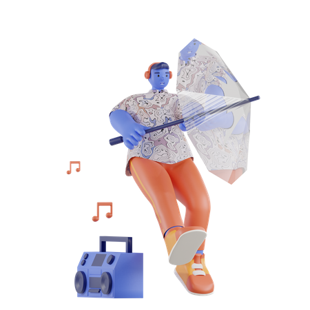 Male dancer dancing using umbrella  3D Icon