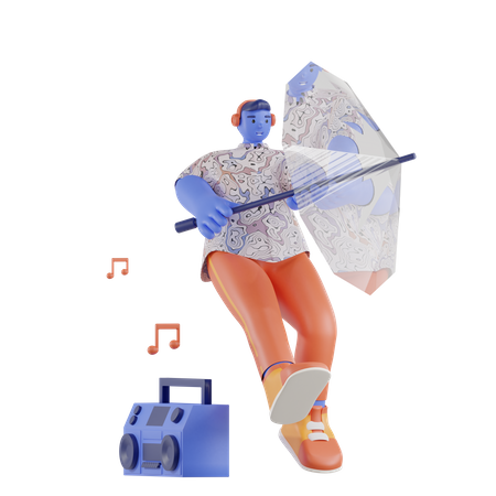 Male dancer dancing using umbrella  3D Illustration