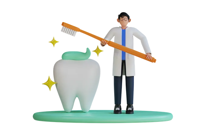 Male Dentist cleaning tooth  3D Illustration