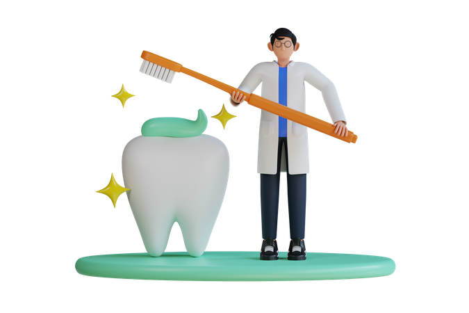 Male Dentist cleaning tooth  3D Illustration
