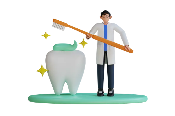 Dent de nettoyage de dentiste masculin  3D Illustration