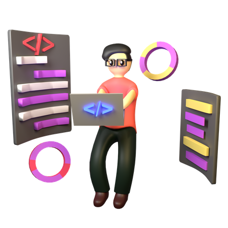 Male developer coding  3D Illustration