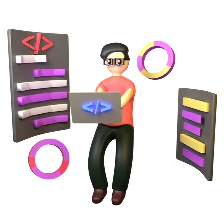 Male developer coding  3D Illustration