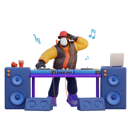 Male DJ playing music  3D Illustration