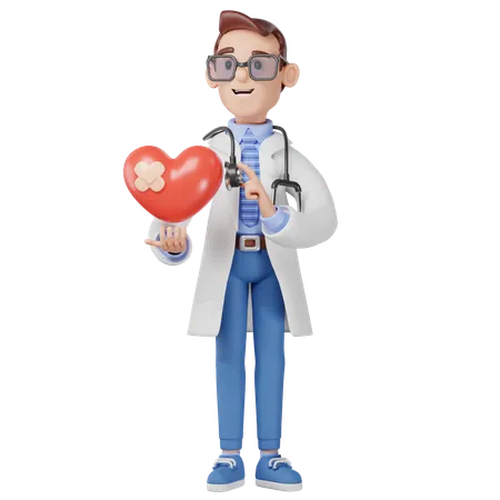Doctor Holds The Heart 3D Illustration