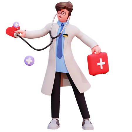 Male Doctor checking heart beat  3D Illustration